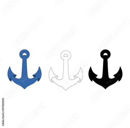 Cartoon Iron Anchor Art Coloring Digital Vectors Illustration 