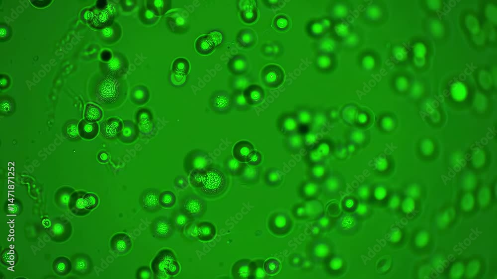 Green Microbial Cells Under Microscope Displaying Various Bacteria Shapes and Sizes Green Microbial Cells Under Microscope Displaying Various Bacteria Shapes and Sizes