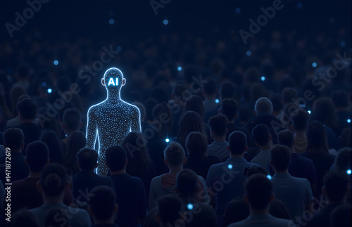 AI Standing Out Among a Crowd, Symbolizing Technological Dominance