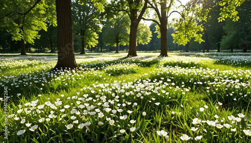 Le printemps éclate dans un pré verdoyant