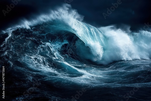 Fototapeta Naklejka Na Ścianę i Meble -  Powerful Deep Blue Stormy Ocean Wave
