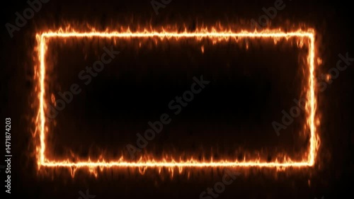 Fire effect frame animation. repetition of burning fire effect. Flame rectangle border blazing.  Rectangle photo frame with fire motion graphic. rectangle border 4k Animation video.