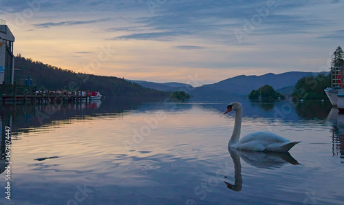 Lake Windemere at Bowness, evening light, Lake District, Cumbria, UK.