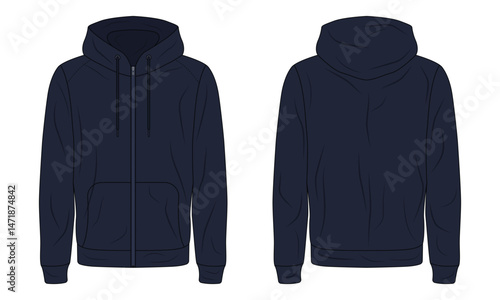 Navy blue hoodie jacket front and back view