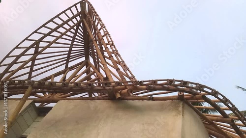 Footage of a House Roof Frame Made Entirely of Bamboo