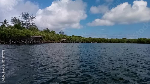Footage of beautiful lake water with a bright sky or clouds.