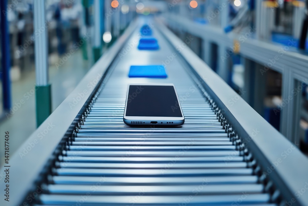 Smartphone on Conveyor Belt Modern Factory Automation Smartphone on Conveyor Belt Modern Factory Automation