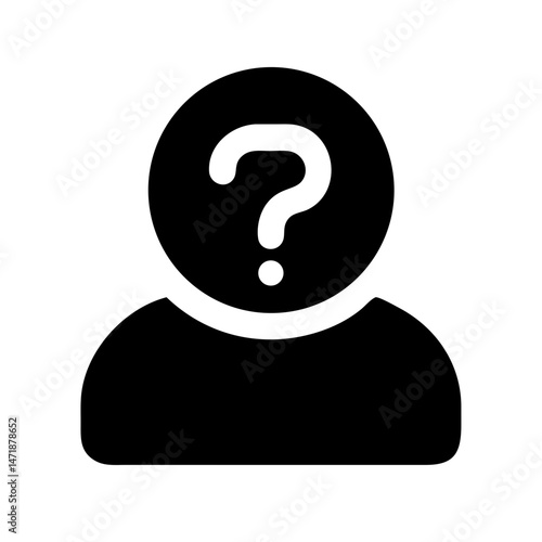 A black icon of a person's silhouette wearing, with a question mark in the center, suggesting anonymity or an unknown user. Use for mystery, security, or Q&A-themed sites/blogs