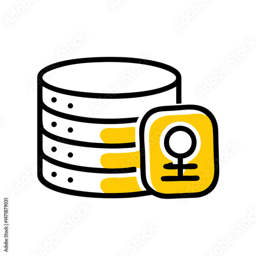 An icon of a database server with a gender symbol, suitable for blogs or websites about gender data, user profiles, or social statistics.