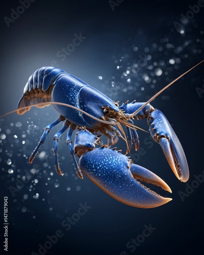 Obraz na płótnie Close-up of a Blue Lobster Against a Dark Background w salonie