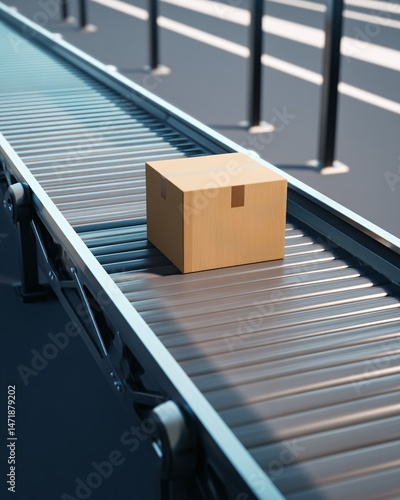 Obraz na płótnie Cardboard box on conveyor belt in warehouse w salonie