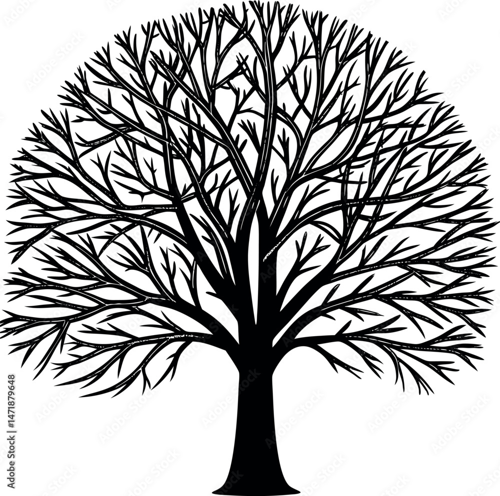 Obraz premium Isolated tree design featuring simple black and white silhouette art. Ideal for nature themes, posters, backgrounds, and wall art.