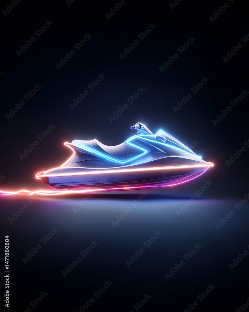 Neon Illuminated Jet Ski on Dark Background