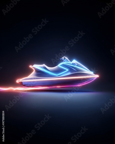 Neon Illuminated Jet Ski on Dark Background
