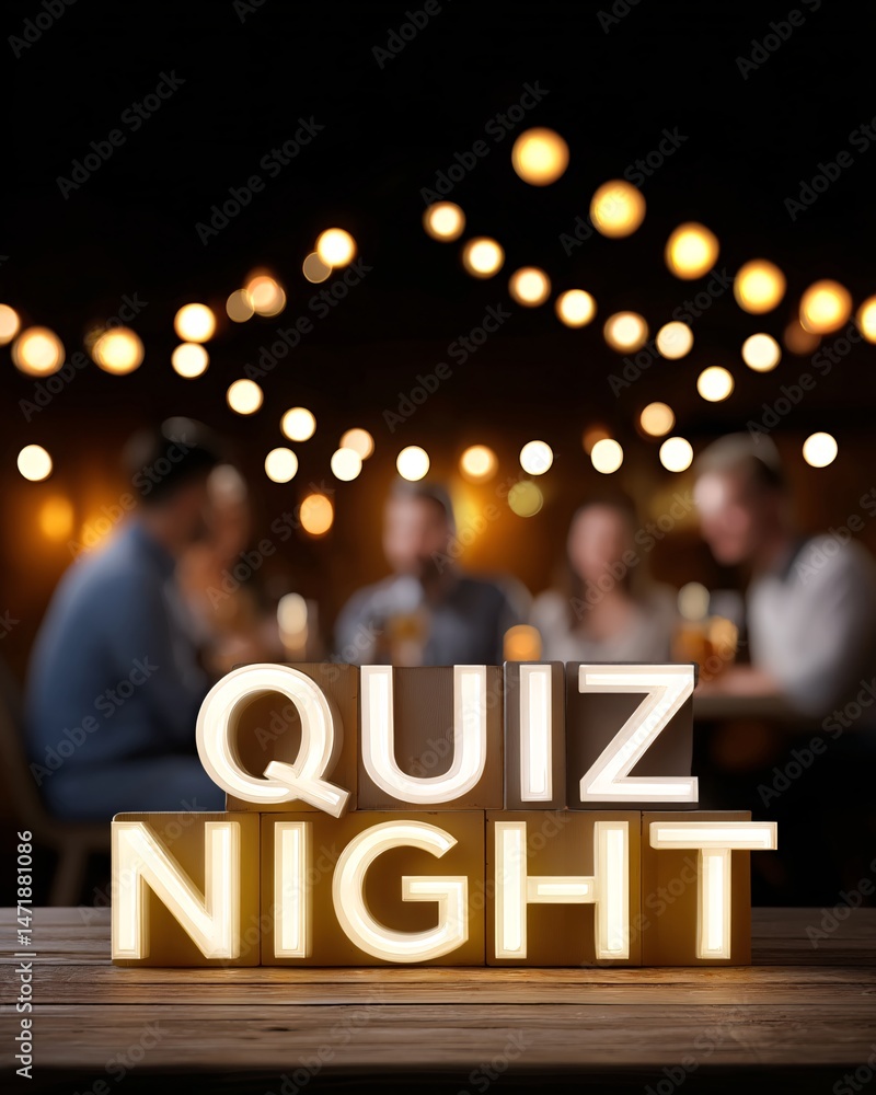 Quiz Night Sign with Friends in the Background