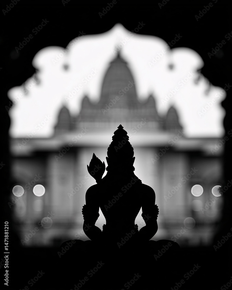 Silhouette of a Hindu Deity in Front of a Temple
