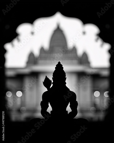 Obraz na płótnie Silhouette of a Hindu Deity in Front of a Temple w salonie