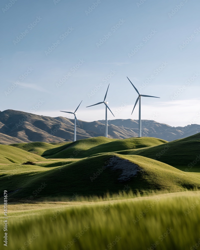 Wind Turbines on Rolling Green Hills