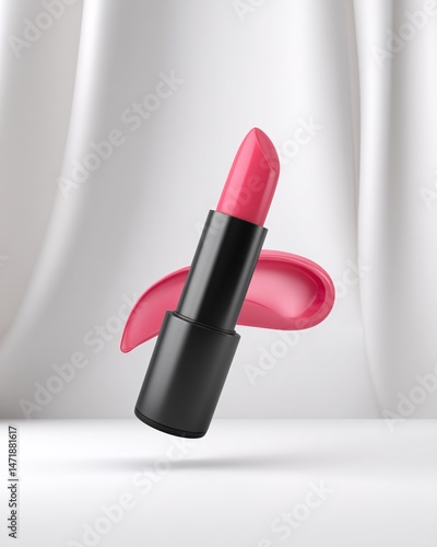 Obraz na płótnie Vibrant Pink Lipstick with Glossy Case w salonie