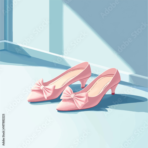 a ballet flats with bow detail on a pastel surface