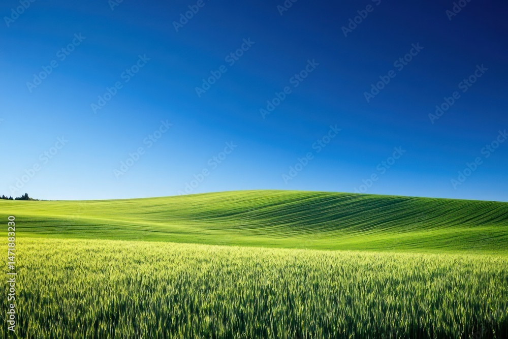 Fototapeta premium Smart irrigation system waters green field under blue sky