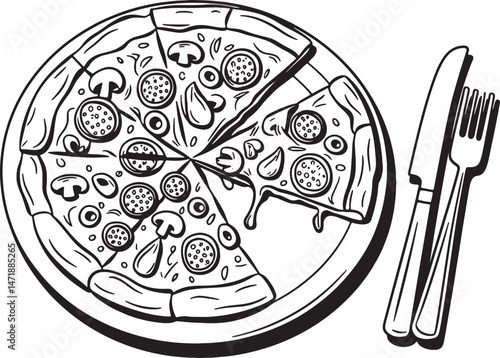 Pizza line art decoration design stock photos