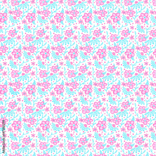 Pink and Turquoise Flowers Seamless