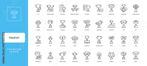collection line icons featuring trophies creatively integrated objects diverse achievements concepts