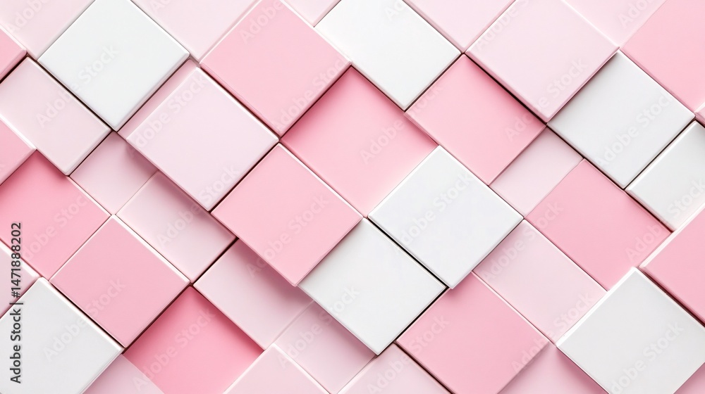 Overlapping square tiles in pastel pink and frosted white plain background Overlapping square tiles in pastel pink and frosted white plain background