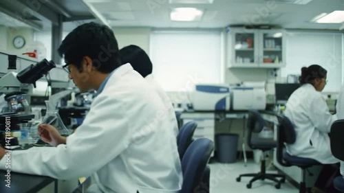 Male scientist conducting lab research using microscope