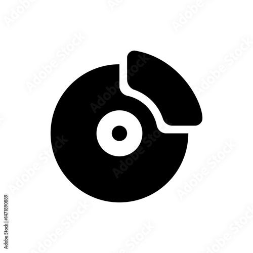 Illustration of a black brake disc with a white center hole and a brake pad on the right side of the disc