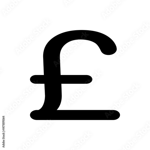 Illustration of a black pound sterling currency symbol on a white background in a simple and clear style