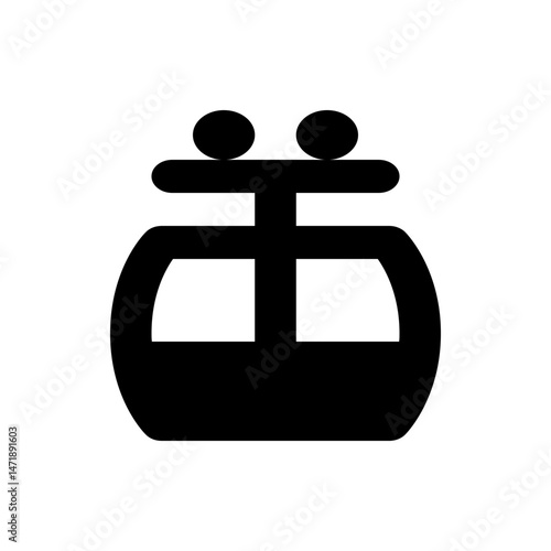 Illustration of a gondola lift with two circular elements on top in black and white simple design style