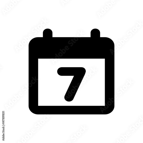 Illustration of a black calendar icon with rounded corners displaying the number seven in the center of the page