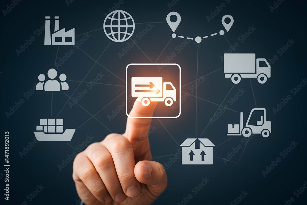 Logistics finger touch delivery connection concept. Logistics finger touch delivery connection concept.