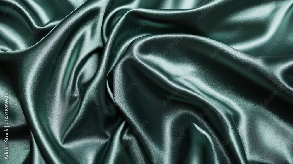 Fototapeta premium Abstract waves of smooth emerald green satin fabric material background