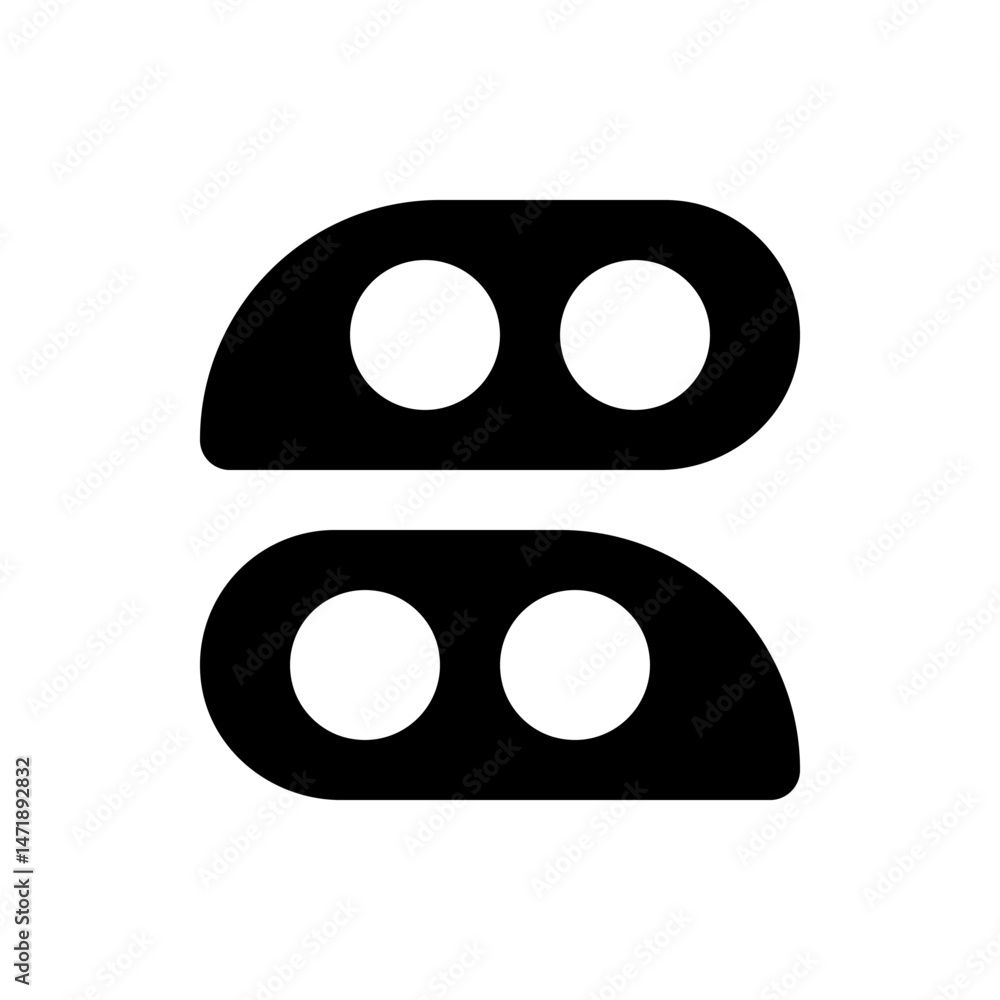 Fototapeta premium Two horizontal black shapes each containing two white circles aligned side by side on a white background