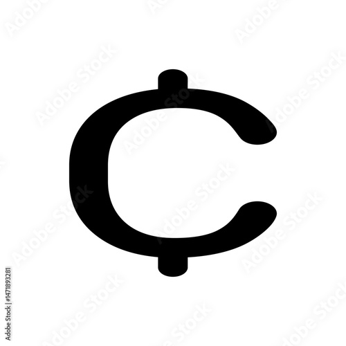 Illustration of a black cent currency symbol with rounded terminals on a white background plain design