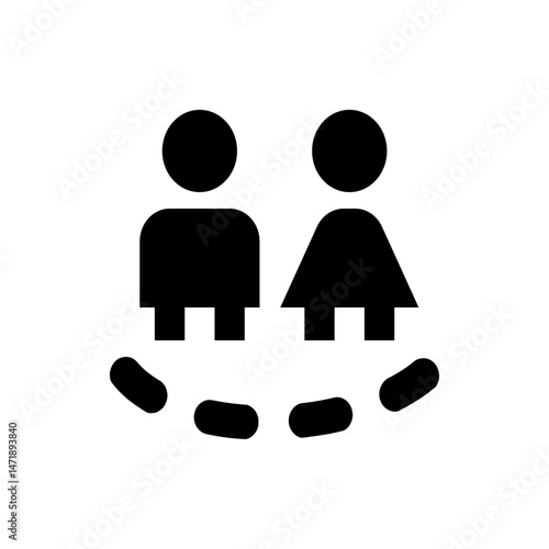Illustration of a man and woman icon surrounded by oval shapes representing a social gathering setting