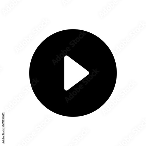 A simple black circle containing a white play button icon centered within the circular shape design element