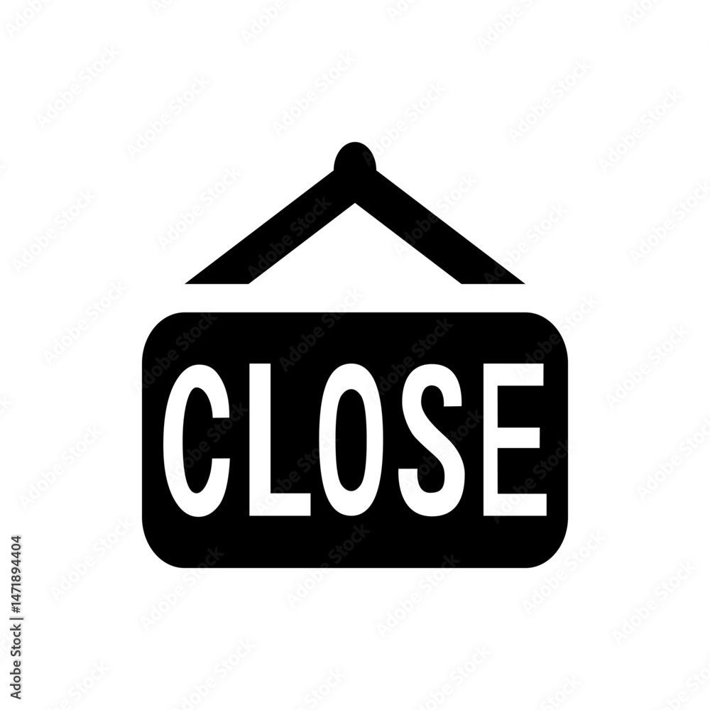 Illustration of a black and white closed sign hanging with a black hanger and rounded rectangle shape Illustration of a black and white closed sign hanging with a black hanger and rounded rectangle shape