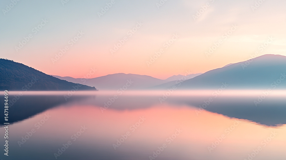 Serene Sunrise Misty Lake Mountain Reflections Serene Sunrise Misty Lake Mountain Reflections