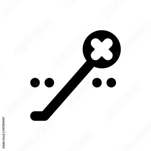 Illustration of a black magnifying glass with an x inside the lens and two pairs of dots nearby