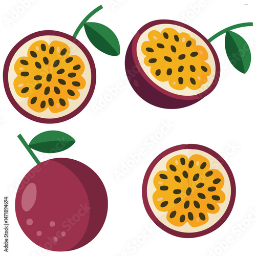 Passion fruit exotic set isolated vector illustration on white background
