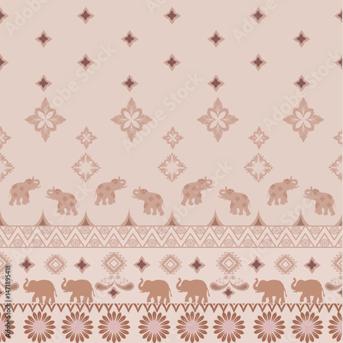 Elephant pants seamless damask pattern with mocha mouse background , design for yoga pants, outfit pattern clothing,.and other design.