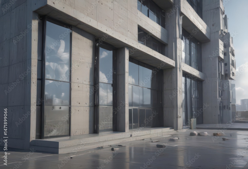 Futuristic building, concrete forms to finished glass, progress, innovative Futuristic building, concrete forms to finished glass, progress, innovative