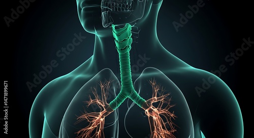 Human Respiratory System Anatomical Illustration Showing Lungs
