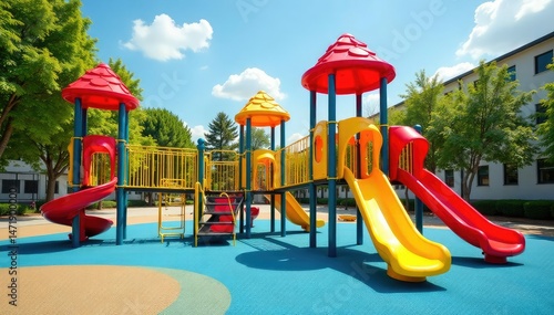 Wallpaper Mural Brightly colored playground equipment at a school, sunny day , healthy, summer Torontodigital.ca