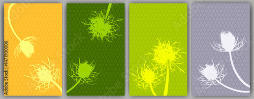 Carrot flower posters vector design. Abstract fluffy dandelions. Wild flower buds symbolising couple in love. Healing plants illustration. Minimal botanical graphic elements.