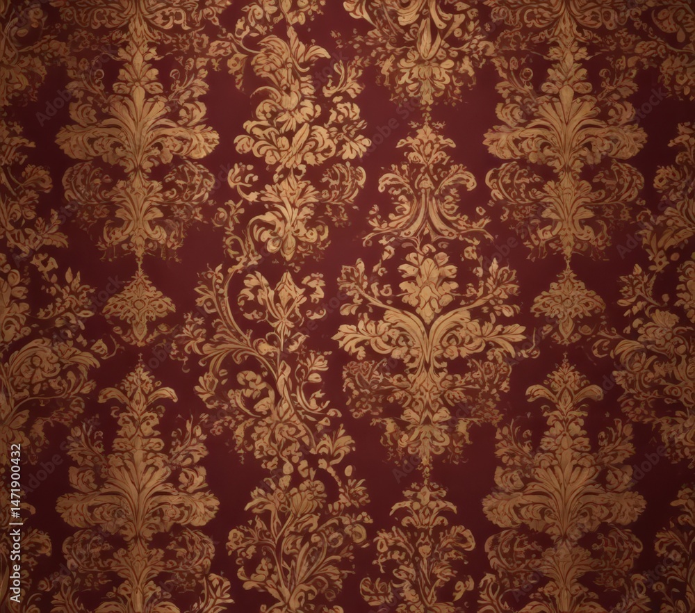 Intricate gold damask pattern on deep burgundy background Elegant, vintage, luxury, wallpaper, seamless , vine, classic Intricate gold damask pattern on deep burgundy background Elegant, vintage, luxury, wallpaper, seamless , vine, classic